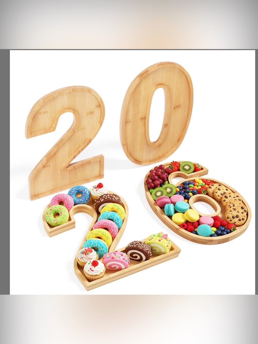 Bamboo Number Serving Trays - 2, 0, 2, 6